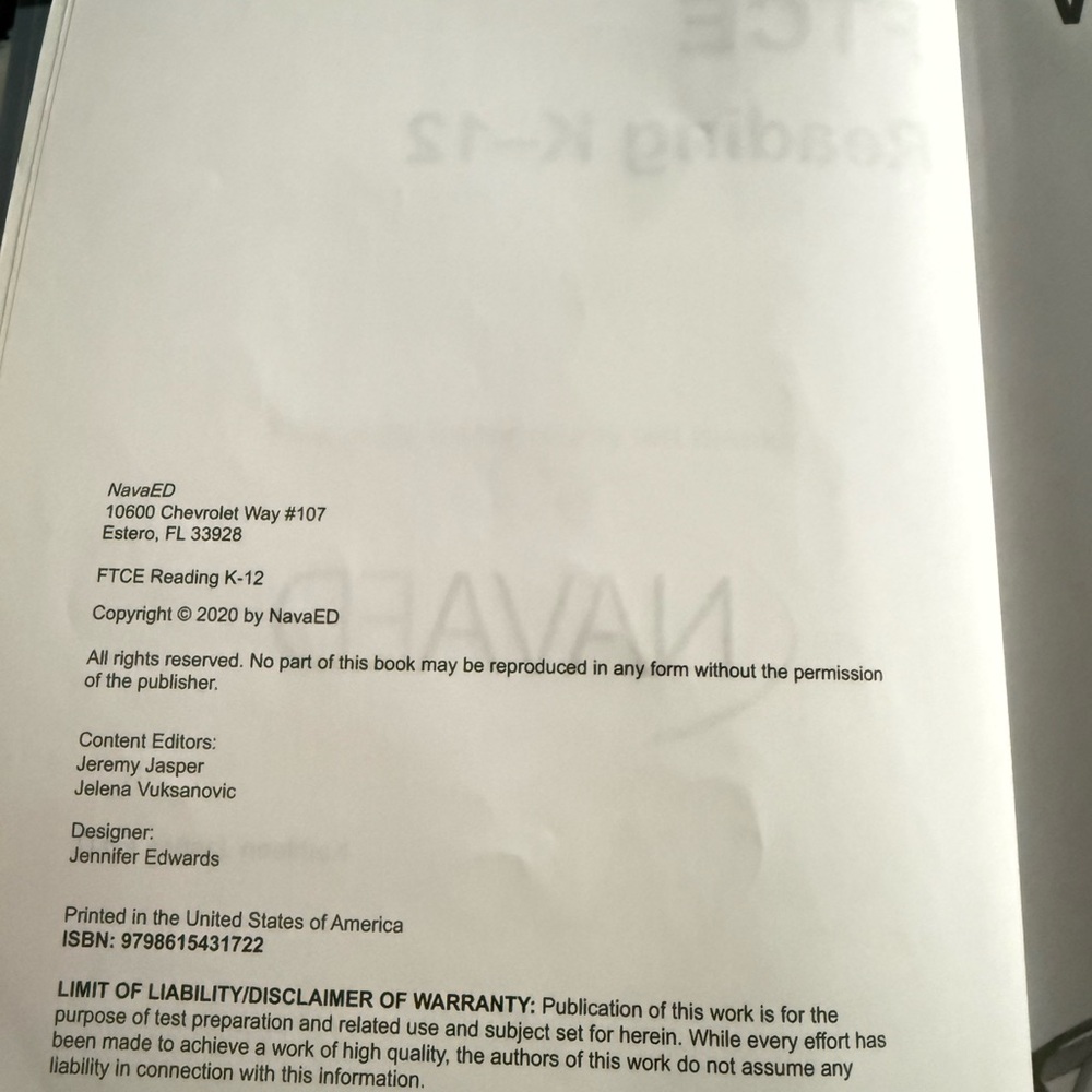 Navaed FTCE Reading K-12 Exam Endorsement Book 
120 questions practice - Picture 3 of 4